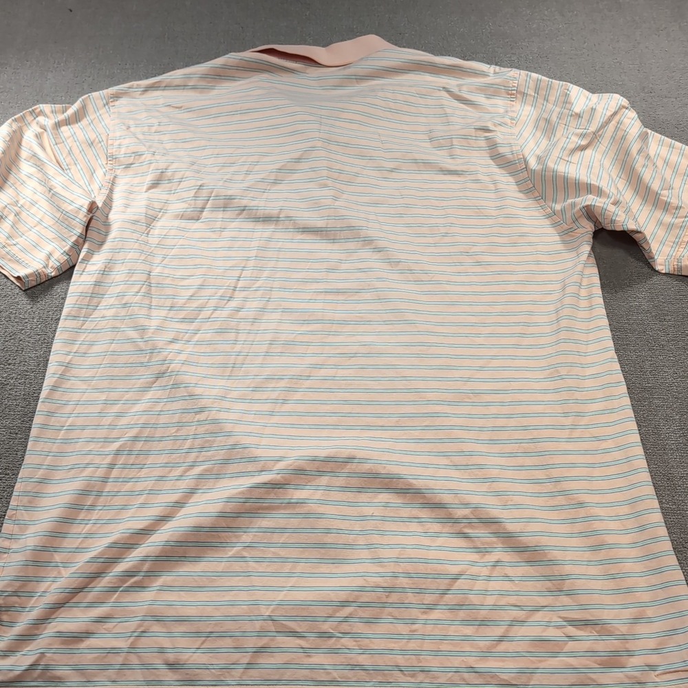 Peter Millar Comfort Polo Shirt Mens L‎ Peach Striped Golf Activewear Pink - Picture 8 of 9